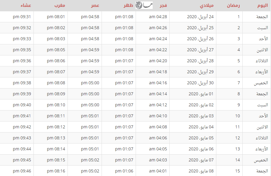 إمساكية رمضان 2020 إيطاليا
