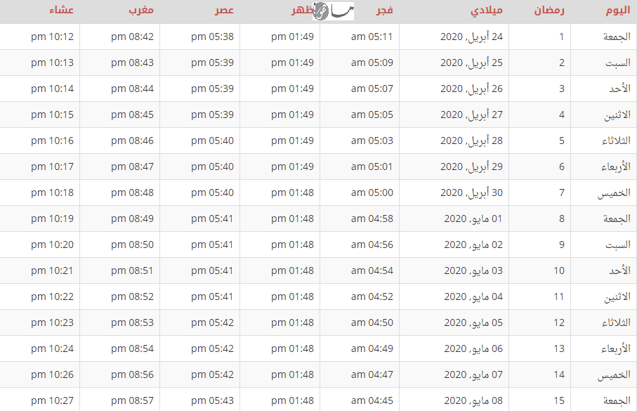 إمساكية رمضان 2020 اسبانيا
