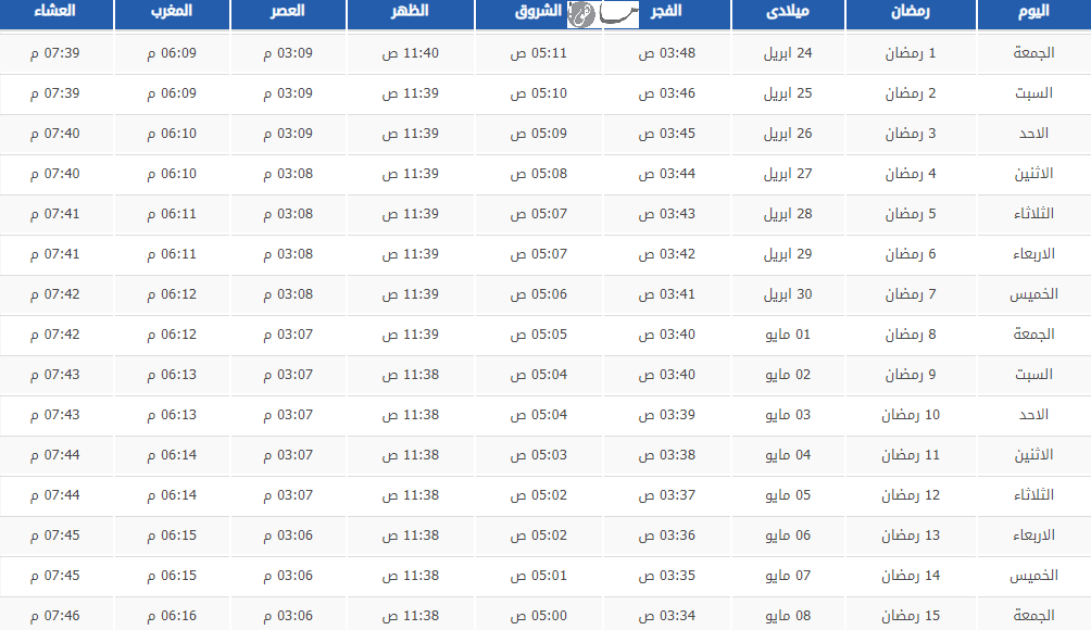إمساكية رمضان 2020 الأحساء