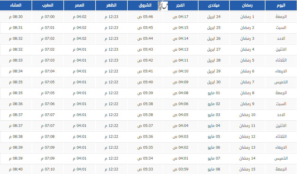 إمساكية رمضان 2020 الطائف