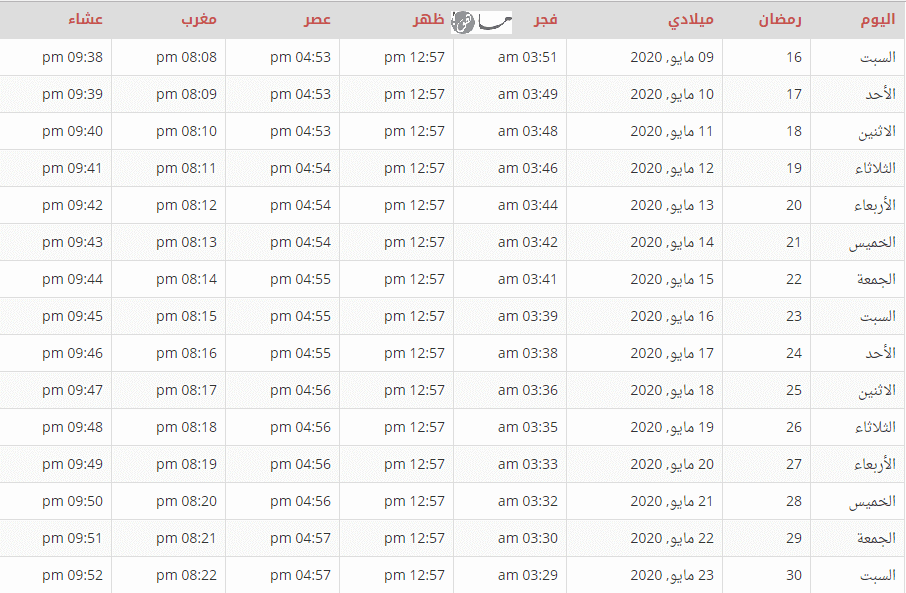 إمساكية رمضان 2020 تبليسي