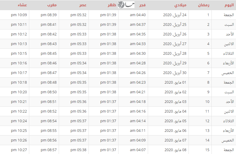 إمساكية رمضان 2020 فرنسا