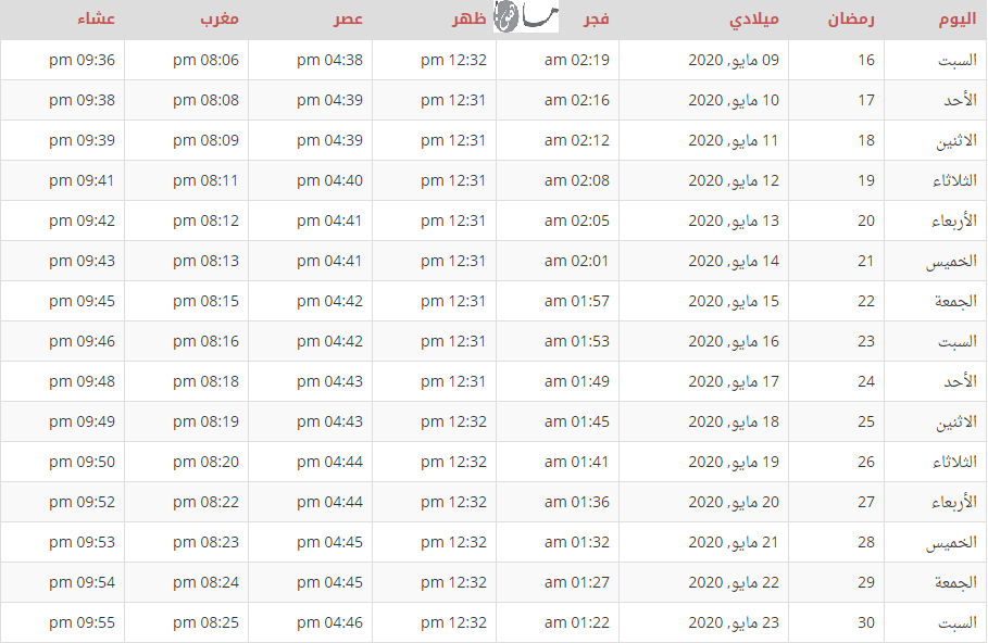 إمساكية رمضان 2020 كييف