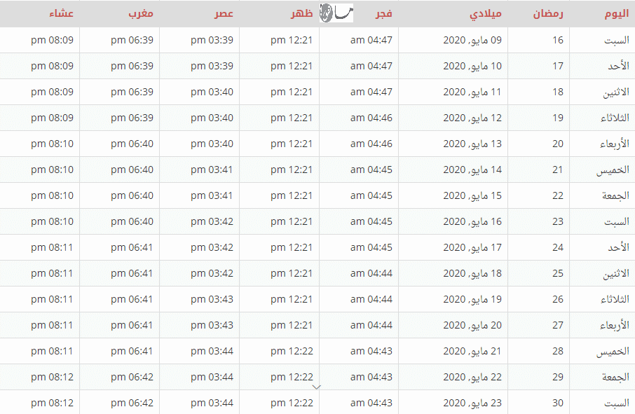 إمساكية رمضان 2020 نيودلهي