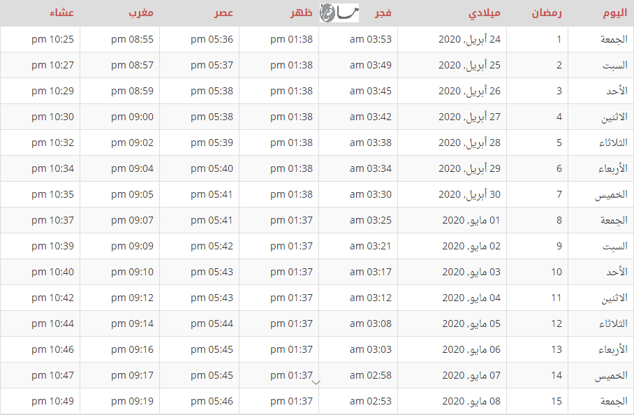 إمساكية رمضان 2020 هولندا