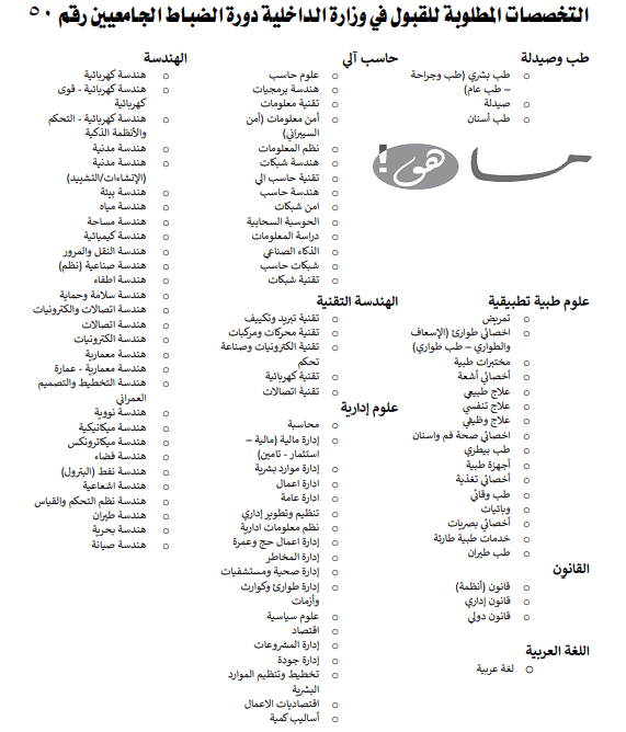 تخصصات وزارة الدفاع للجامعيين