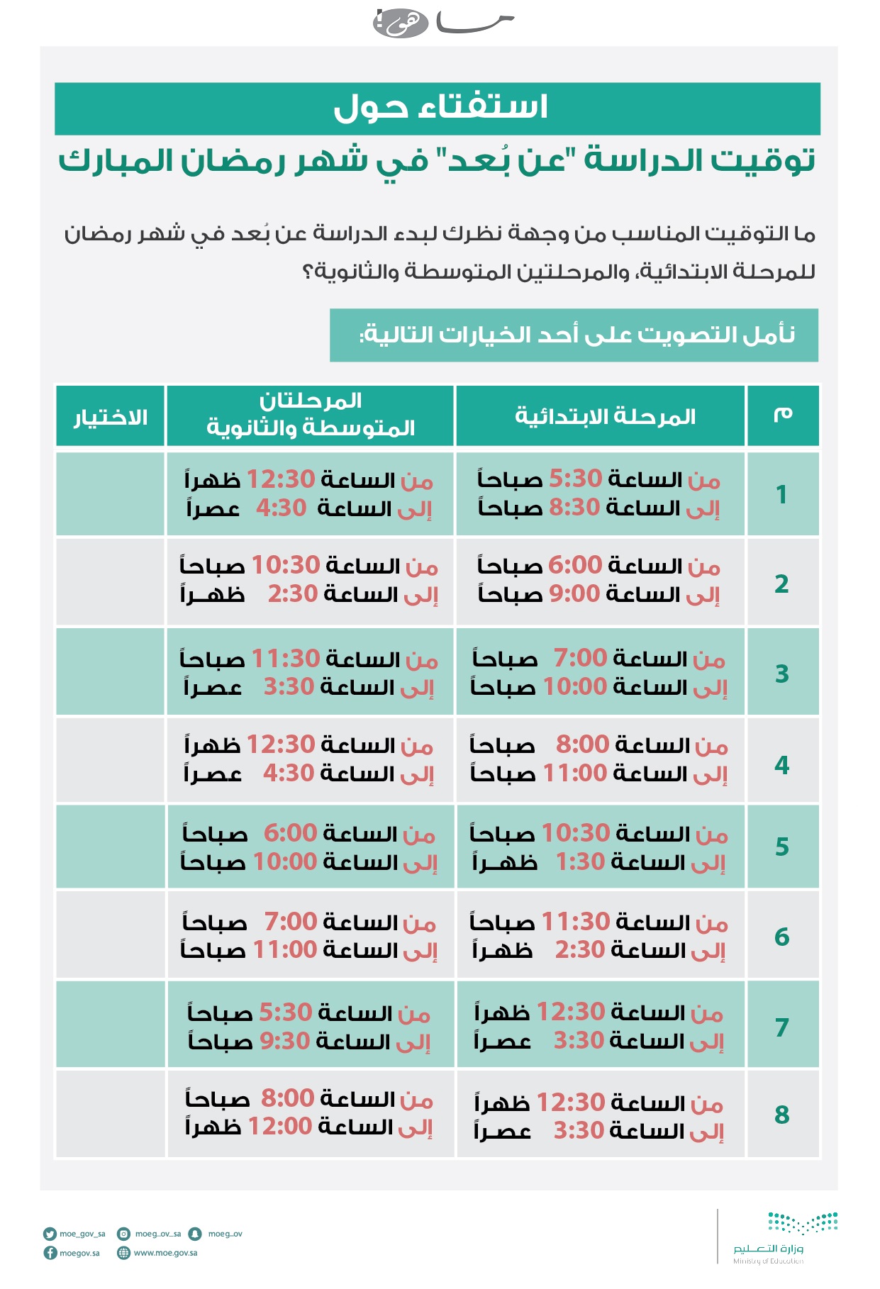 تصويت الدراسة في رمضان